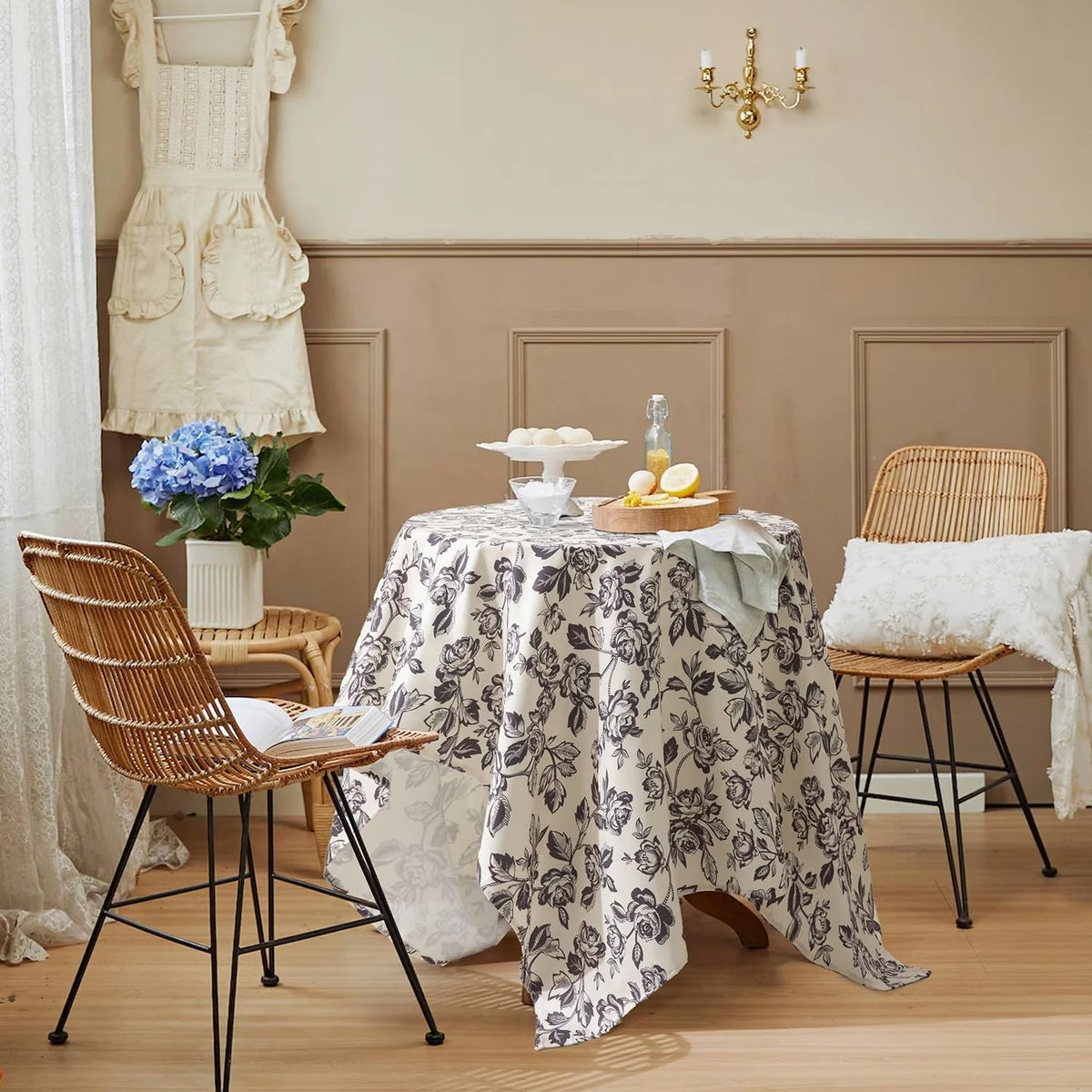 Vintage Black Rose Print Tablecloth