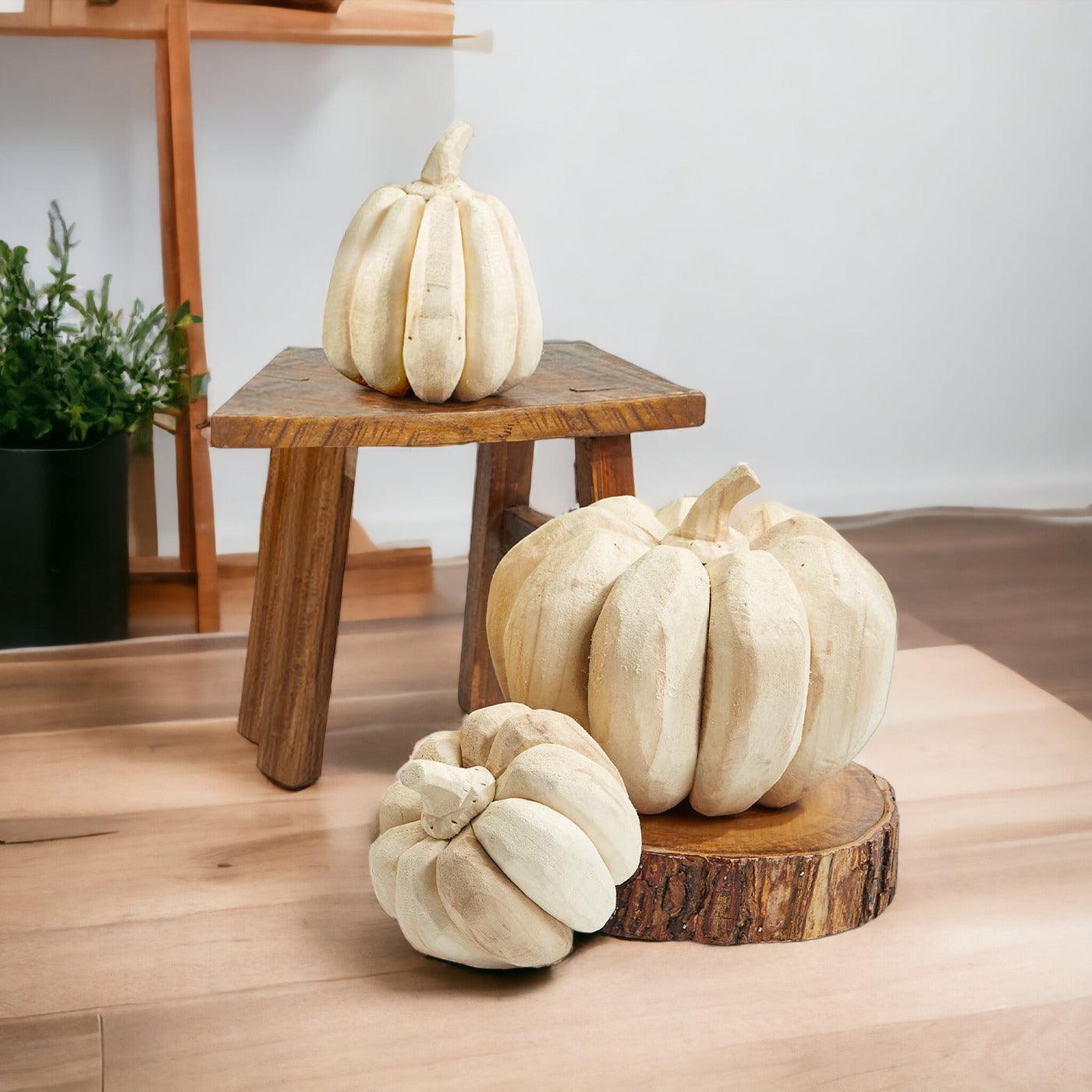 Gia Roma Farmhouse Pumpkin Trio handcrafted poplar wood pumpkins
