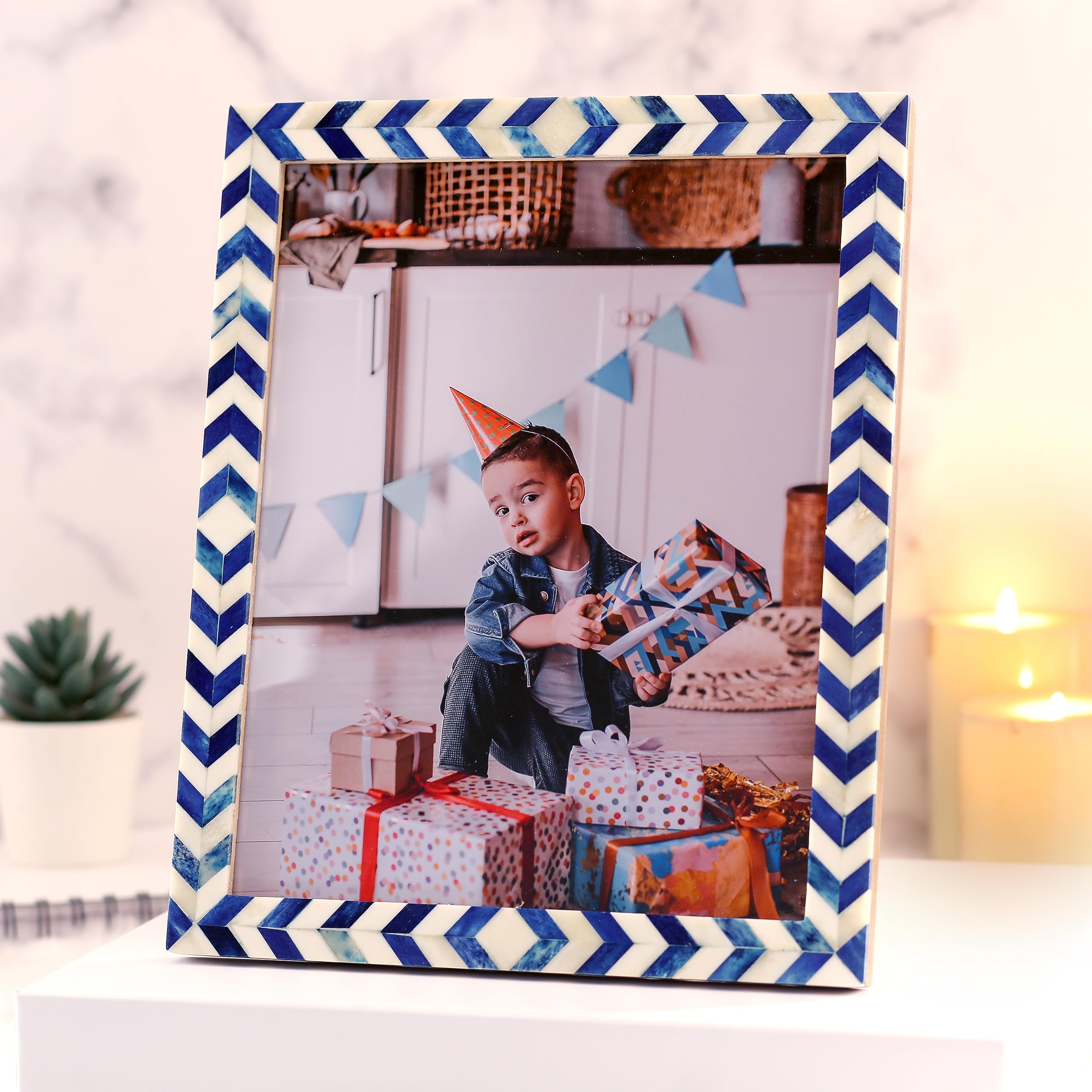 Picture Frame Taj Pattern Collection Bone Inlay Blue 4 Sizes