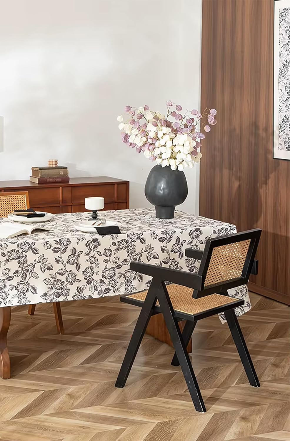 Vintage Black Rose Print Tablecloth