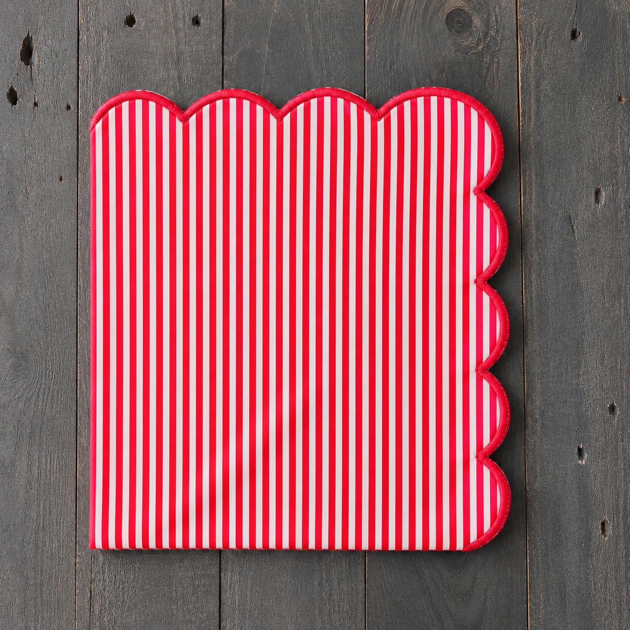 Natural Scalloped Stripe Cloth Napkins — Set of 4