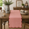 Natural Scalloped Stripe Table Runner — 16" × 72"
