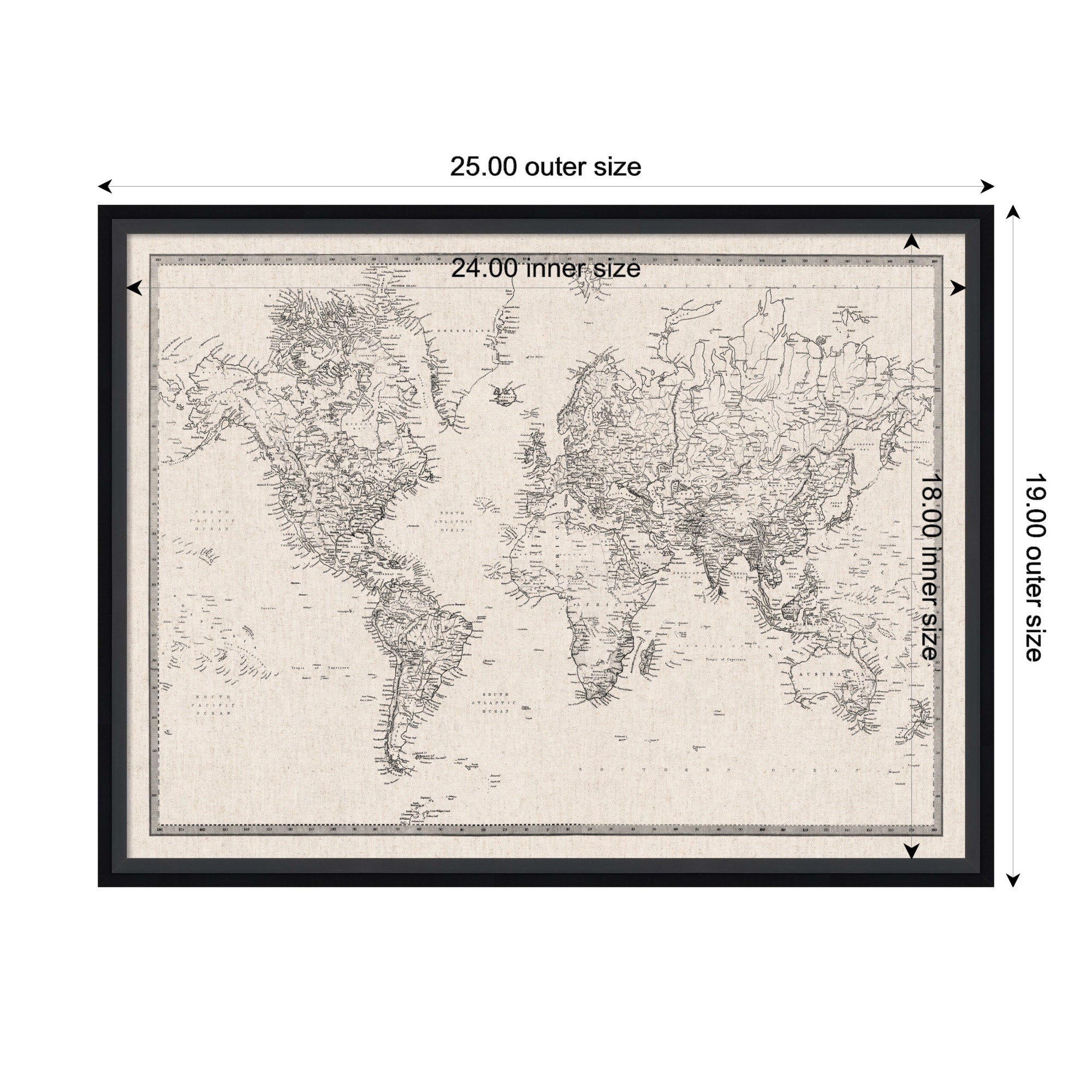 Vintage World Map Fabric Pinboard