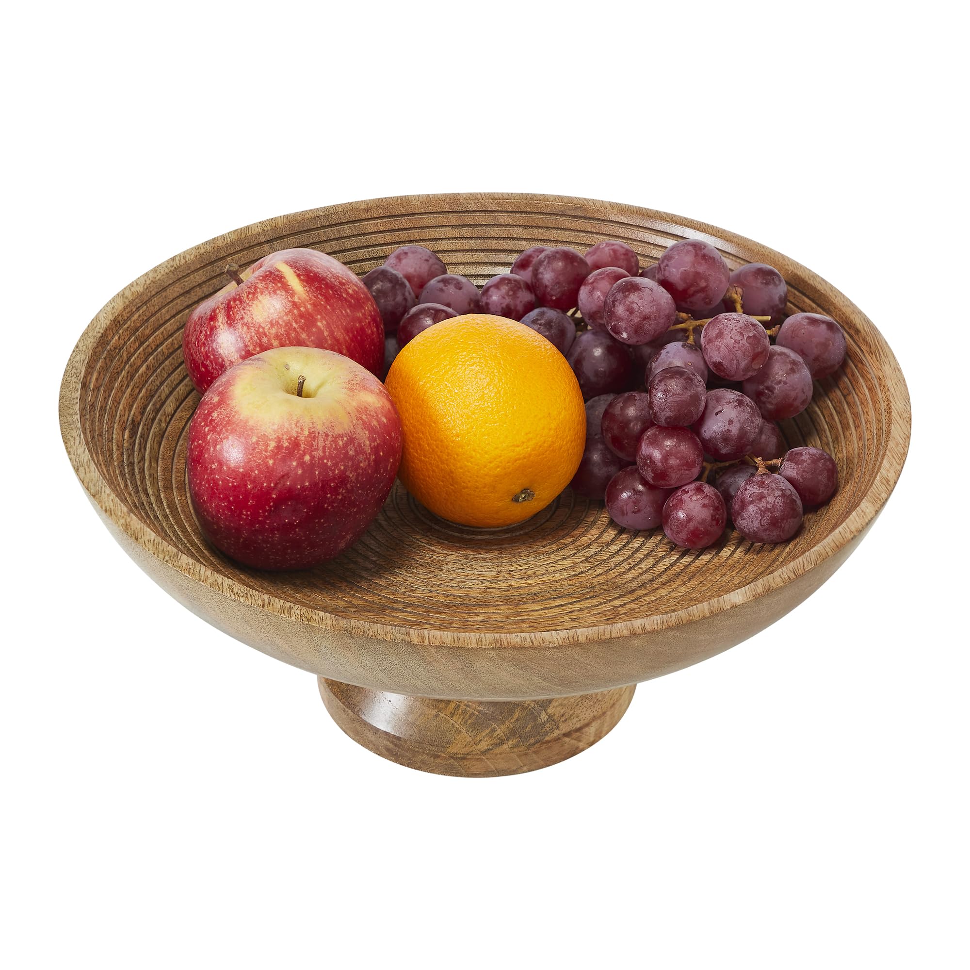 Ribbed Natural Wooden Farmhouse Accent Bowl – alternate product view