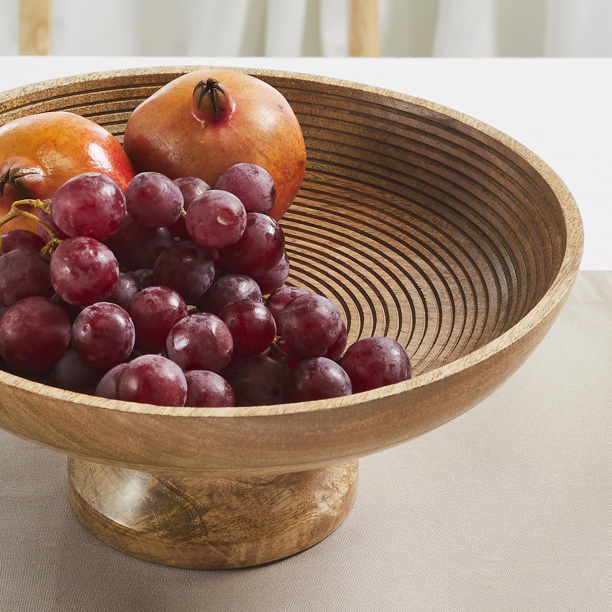 Ribbed Natural Wooden Farmhouse Accent Bowl – alternate product view