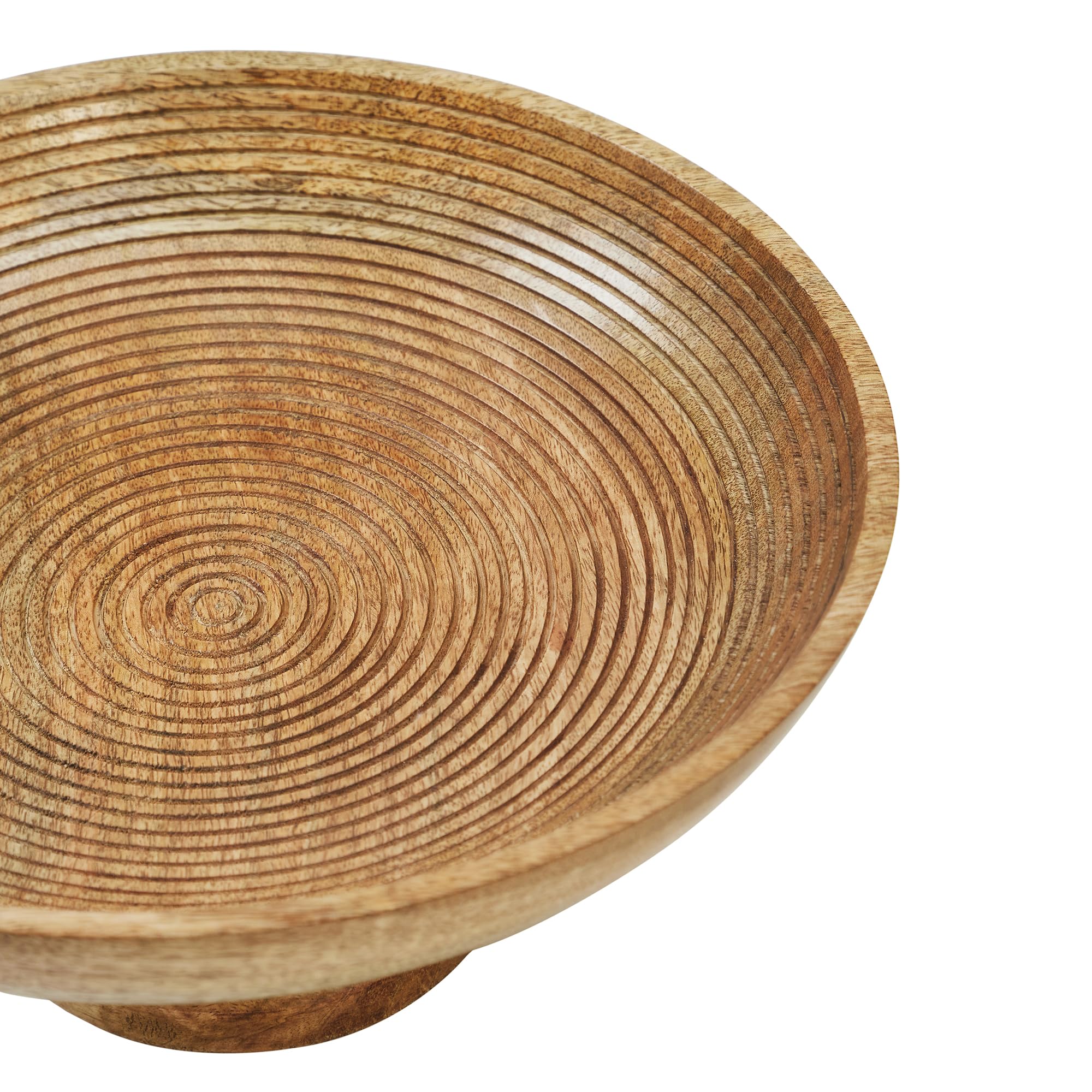Ribbed Natural Wooden Farmhouse Accent Bowl – alternate product view