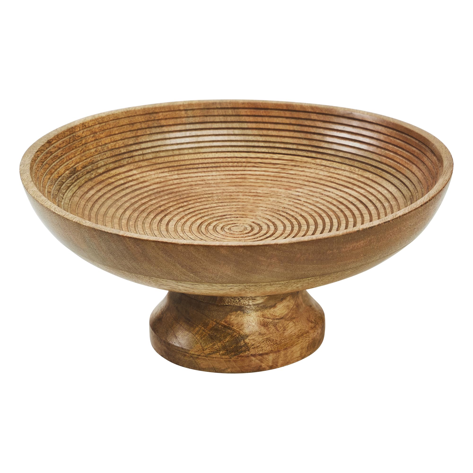 Ribbed Natural Wooden Farmhouse Accent Bowl – alternate product view