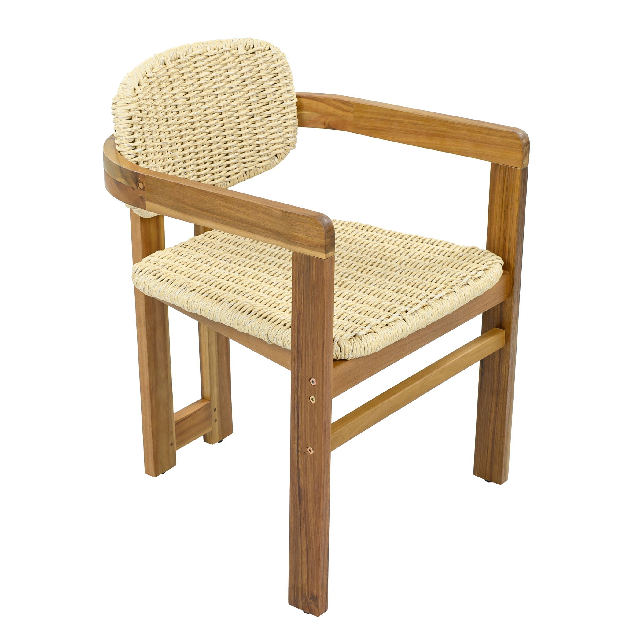 Acacia Wood & Rattan Patio Armchairs - Set of 2