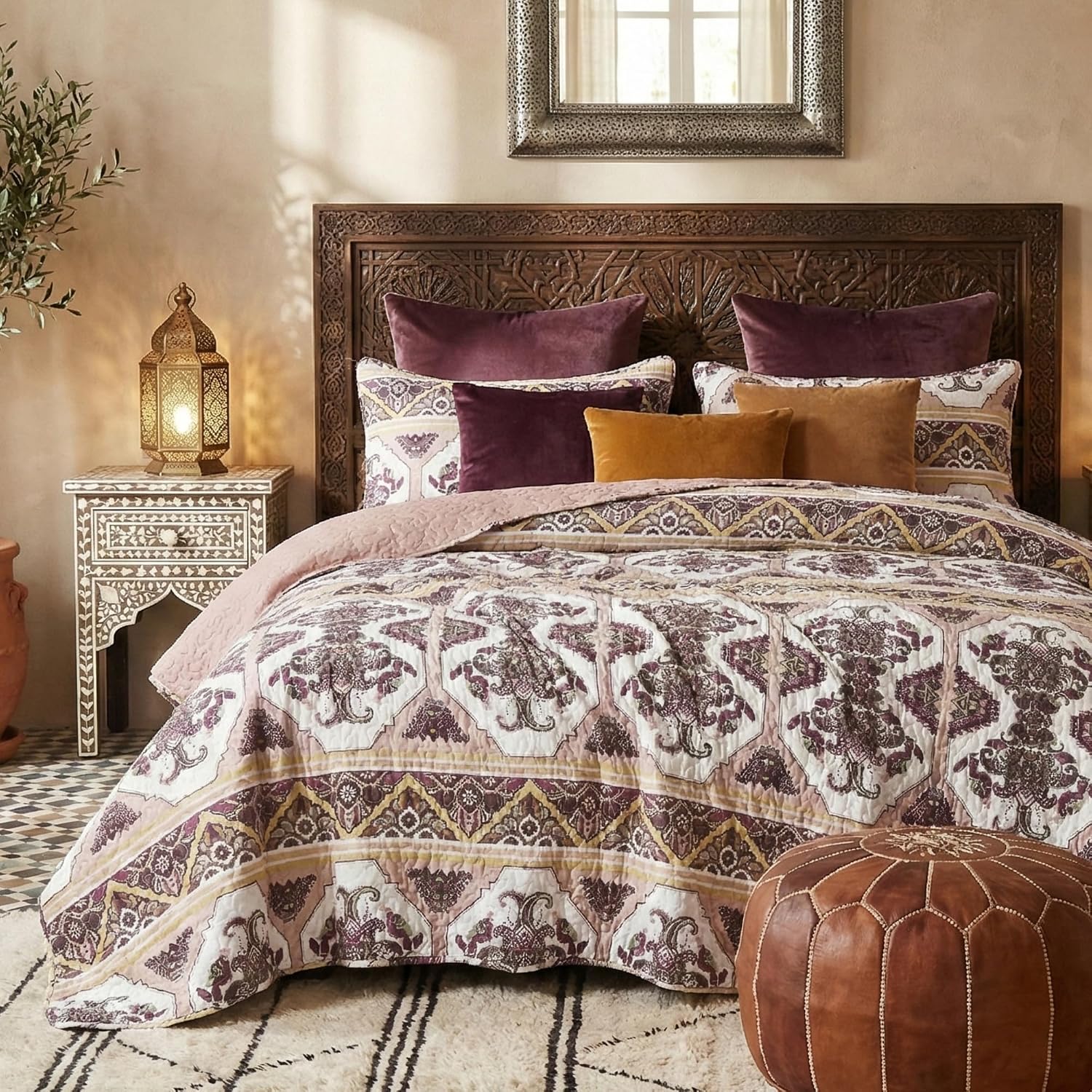 DaDa Bedding Majestic Oriental Kilim Bedspread - Royal Persian Traditional Design Intricate Ornate Ornament Print Coverlet w/ Shams