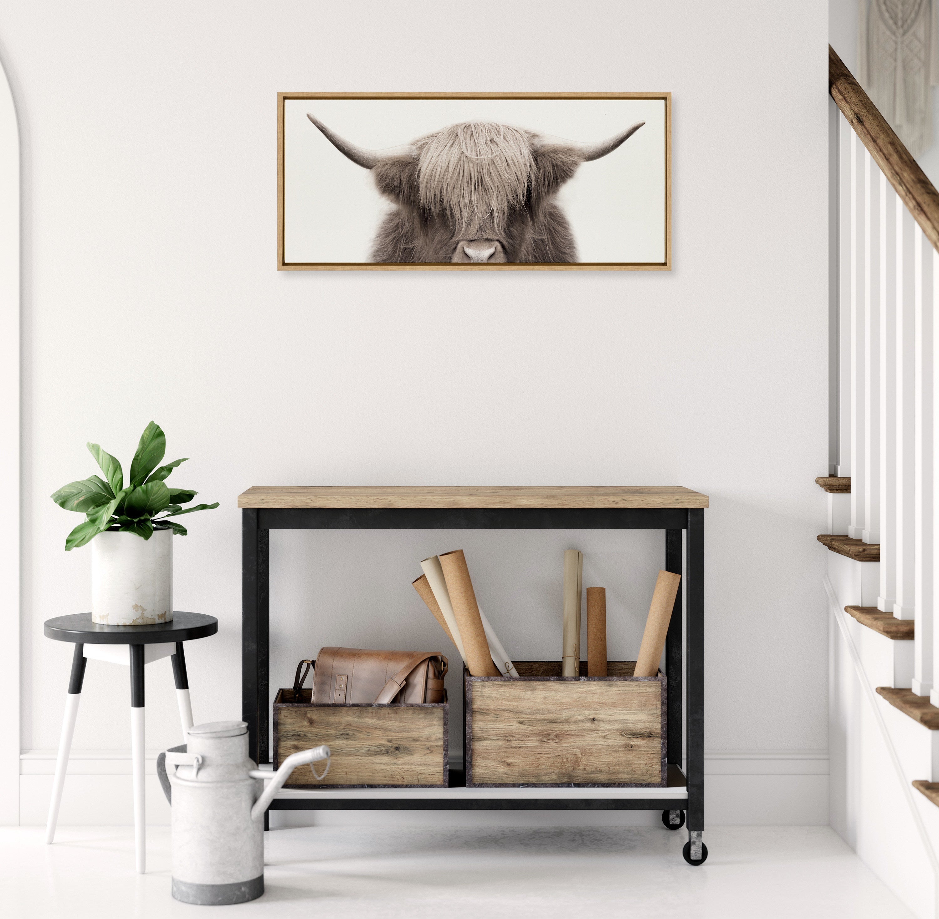 Sylvie Hey Dude Highland Cow Framed Canvas Art