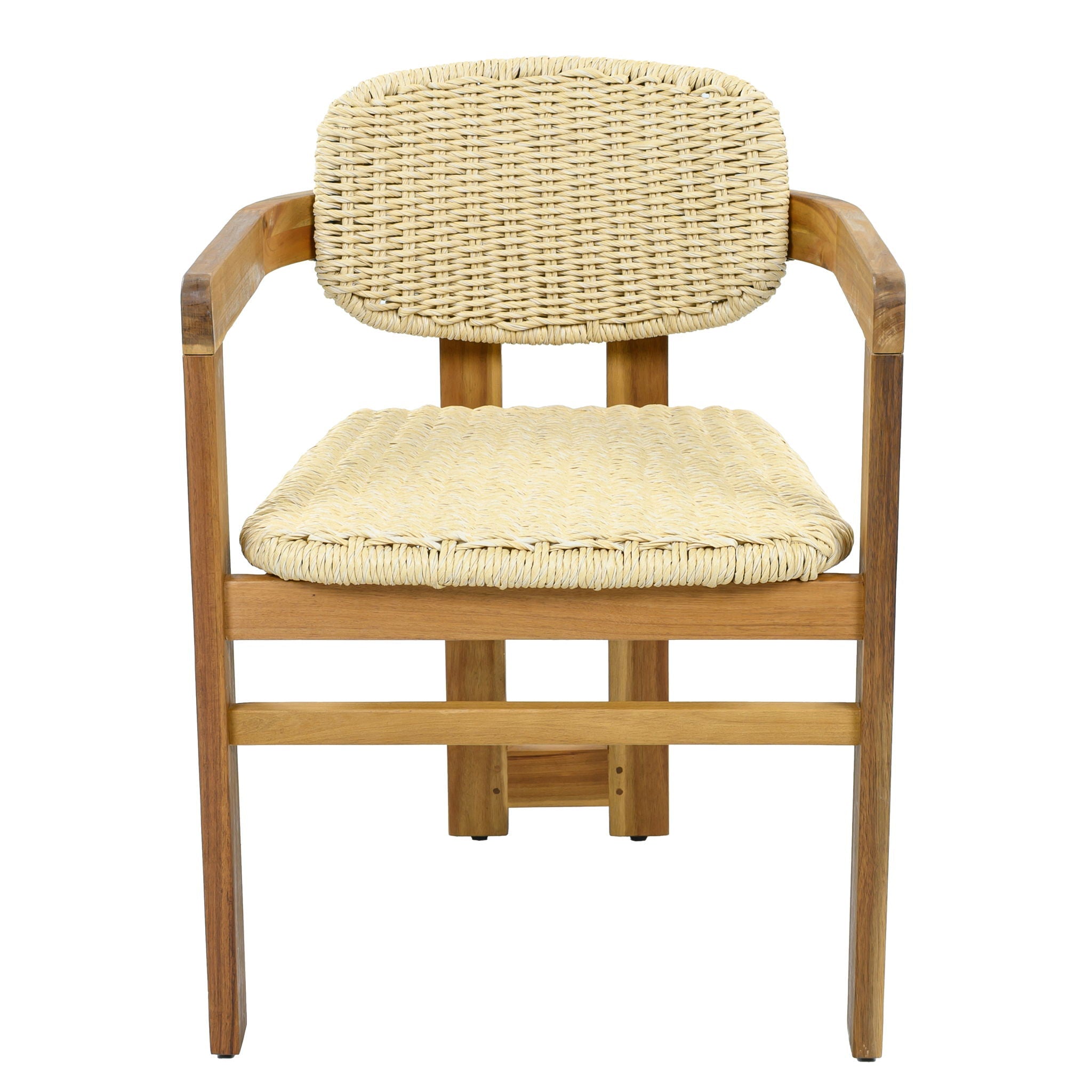 Acacia Wood & Rattan Patio Armchairs - Set of 2