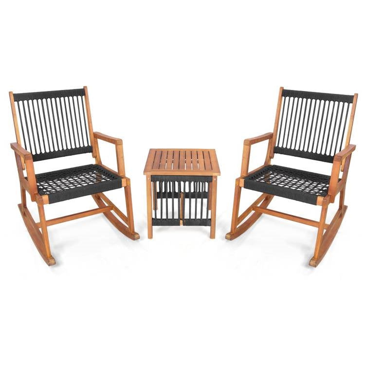 3-Piece Acacia Wood Rocking Bistro Set