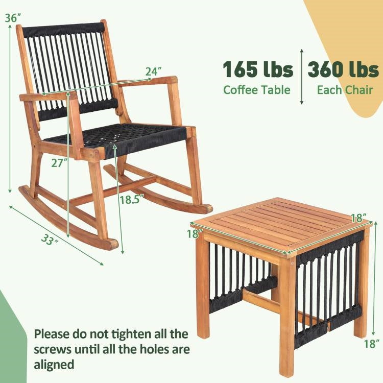 3-Piece Acacia Wood Rocking Bistro Set