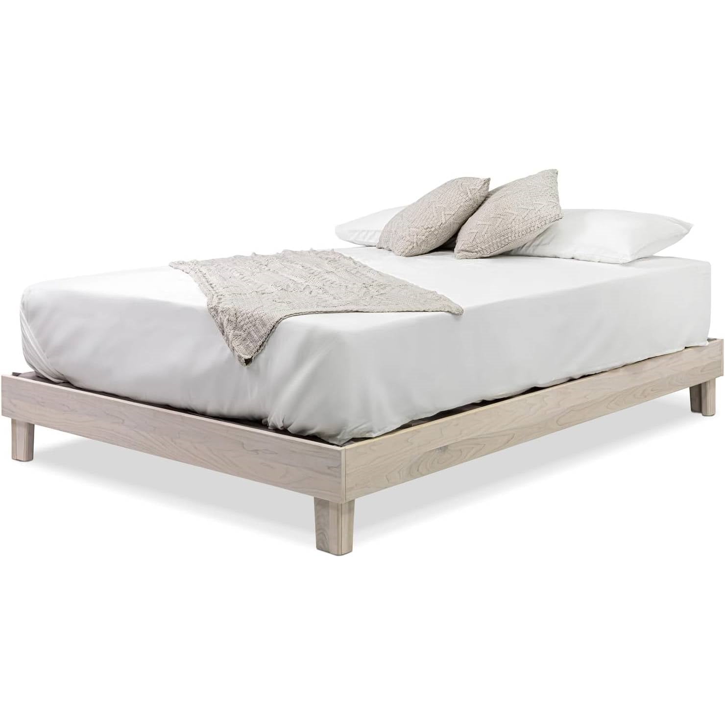 Full Solid Poplar Platform Bed - Off-White, Made in USA