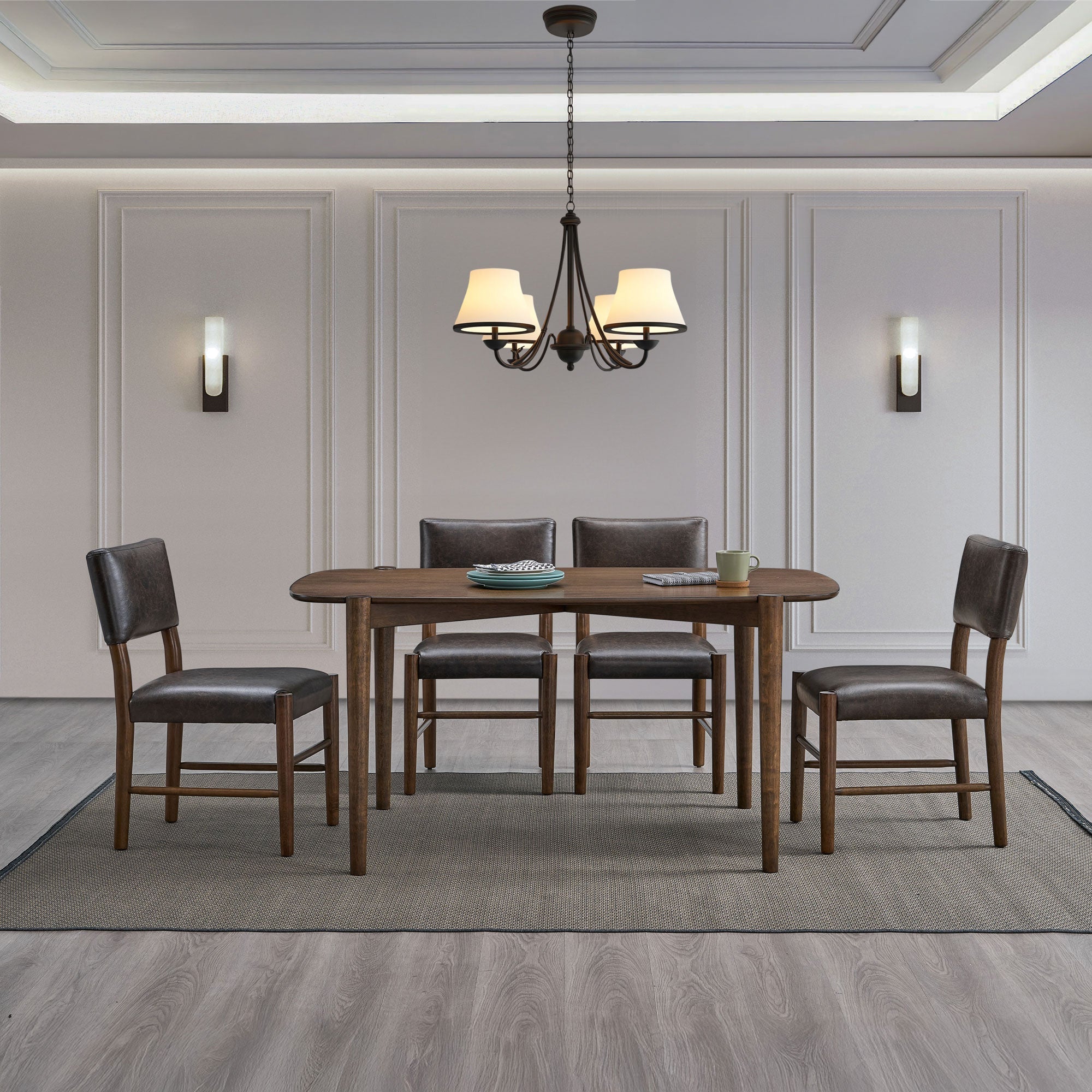ACTU 58-inch mid-century dining table with upholstered chairs