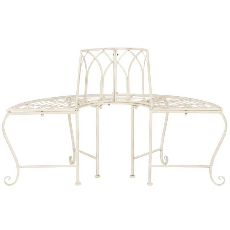 Antique White Half-Circle Wrought Iron Tree Bench