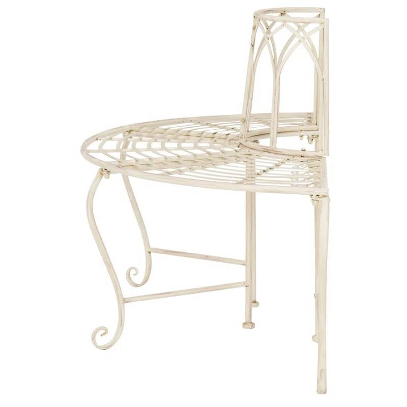 Antique White Half-Circle Wrought Iron Tree Bench