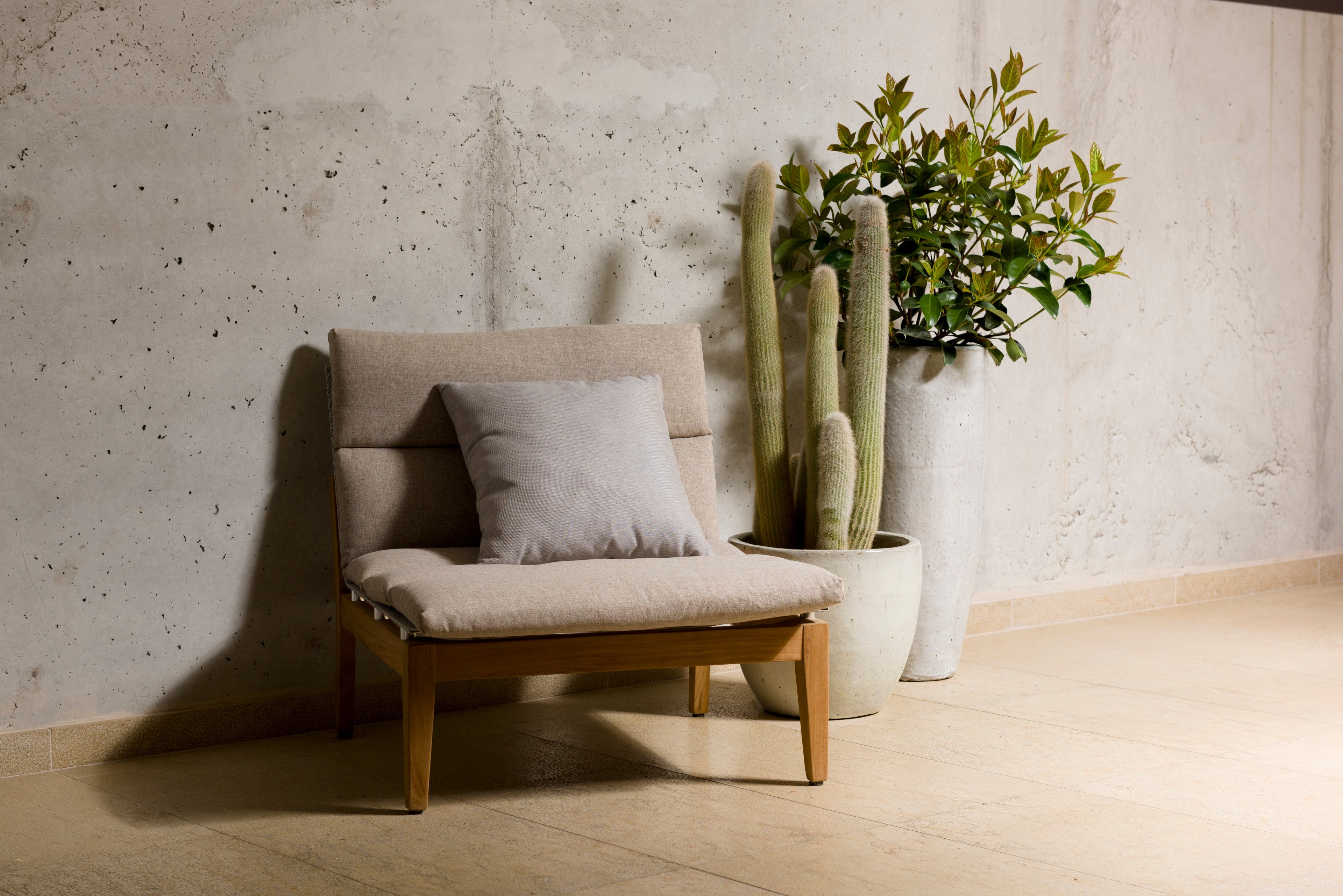 Arno modular teak side chairs with cushions