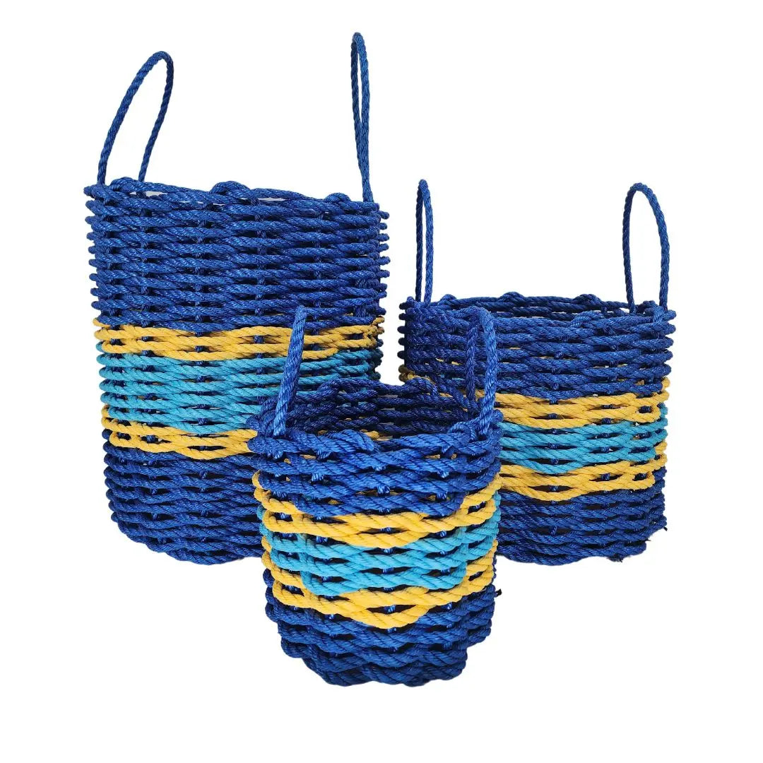 Two Tone Blue & Yellow Accent Rope Basket