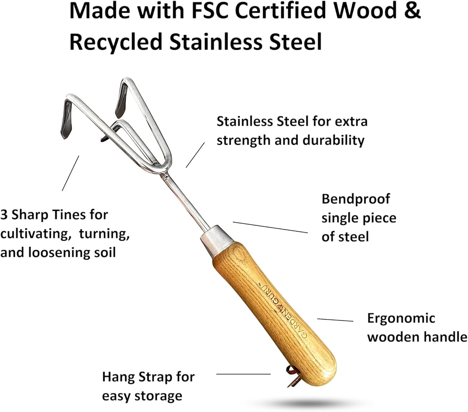 Stainless Steel Garden Cultivator (classic wood handle)