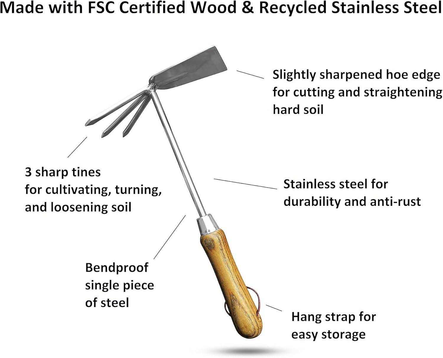 Stainless Steel Garden Cultivator Hoe (classic wood handle)