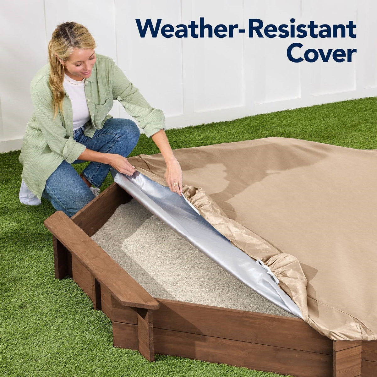 Walnut Octagonal Outdoor Sandbox with Cover