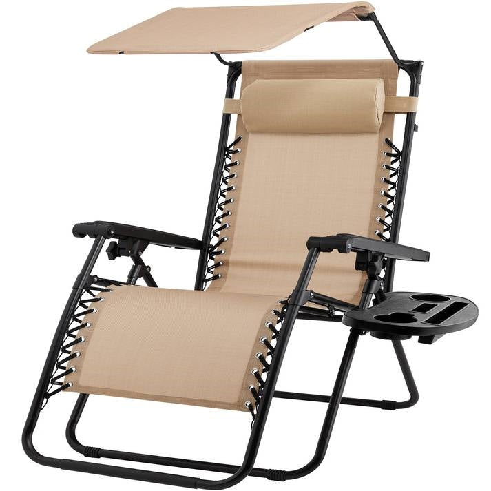 Beige zero gravity folding lounge chair with canopy by HomePacific