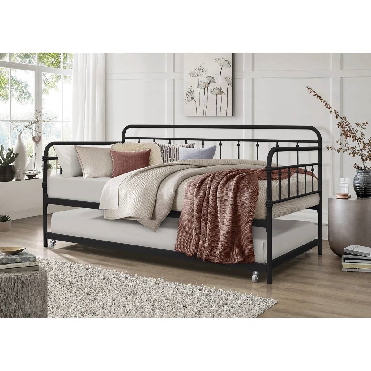 Twin black iron daybed with roll-out trundle by HomePacific