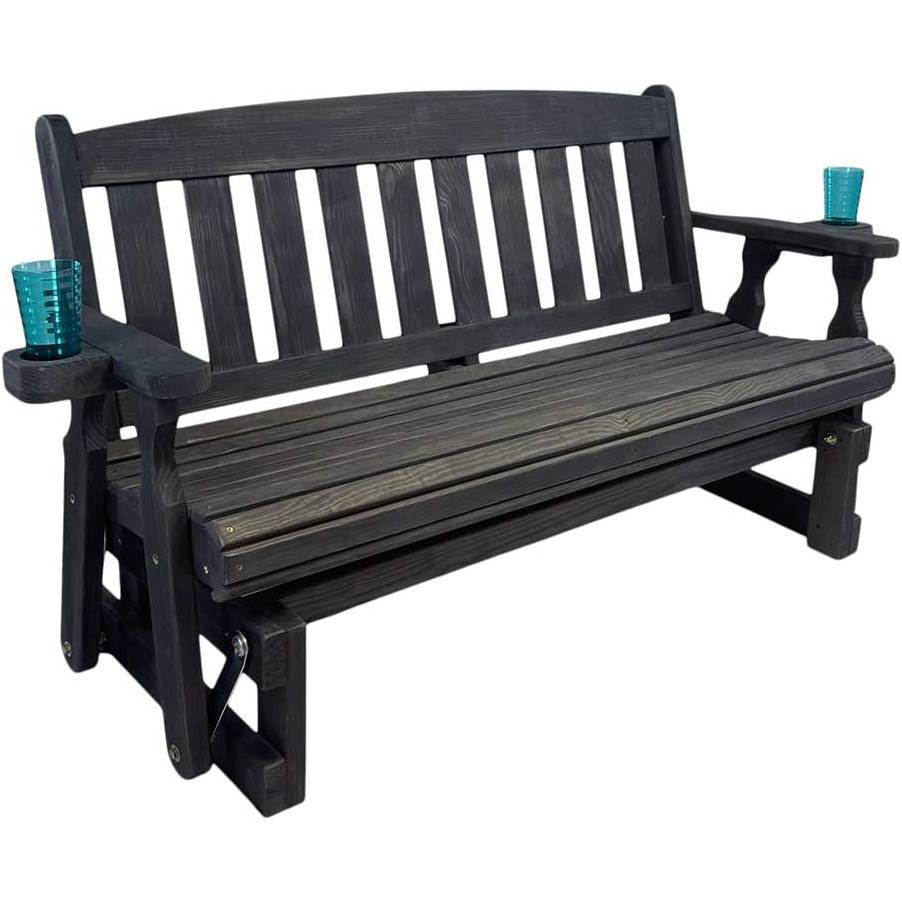 Black porch glider bench with cupholders by HomePacific