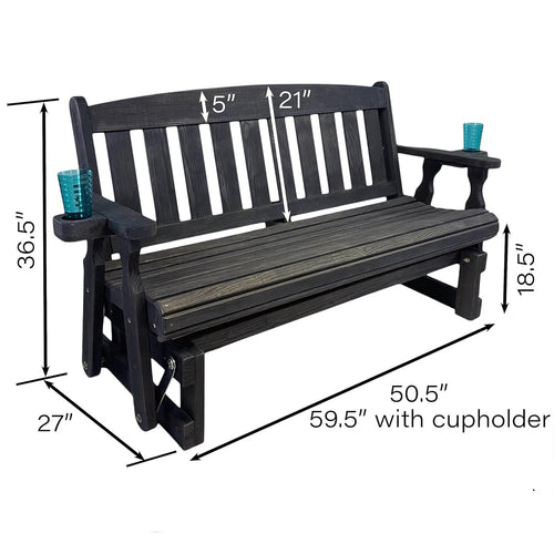 4-Foot Black Porch Glider Bench with Cupholders