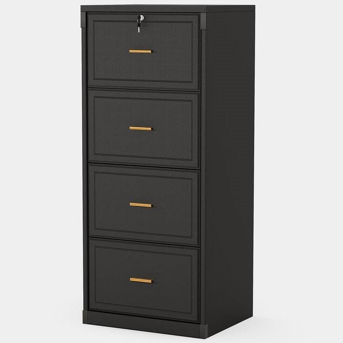 Black four-drawer locking vertical file cabinet by HomePacific