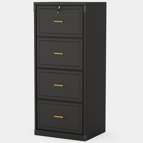Black four-drawer locking vertical file cabinet by HomePacific