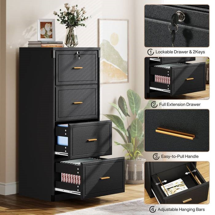 4-Drawer Black Locking Vertical File Cabinet