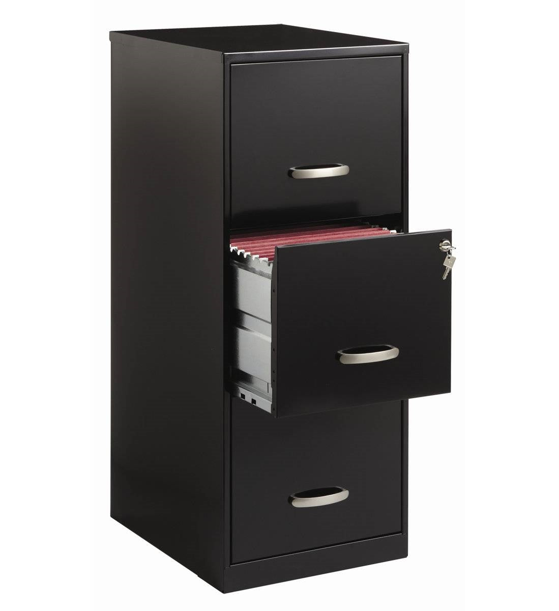 Black three-drawer locking steel file cabinet by HomePacific