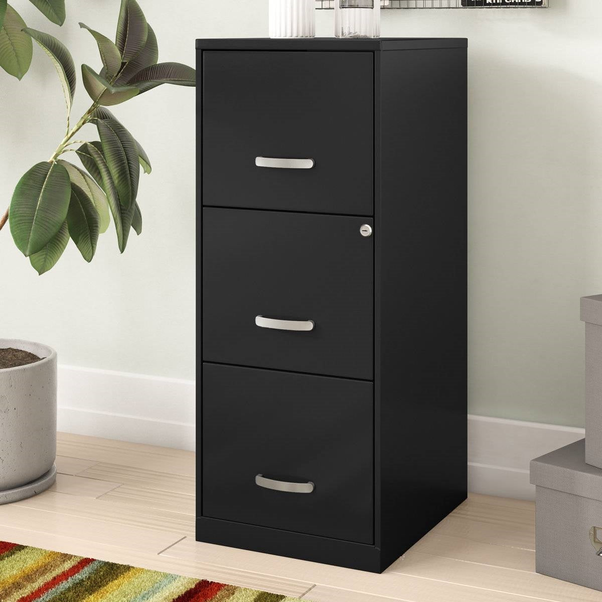 Black 3-Drawer Locking Steel File Cabinet