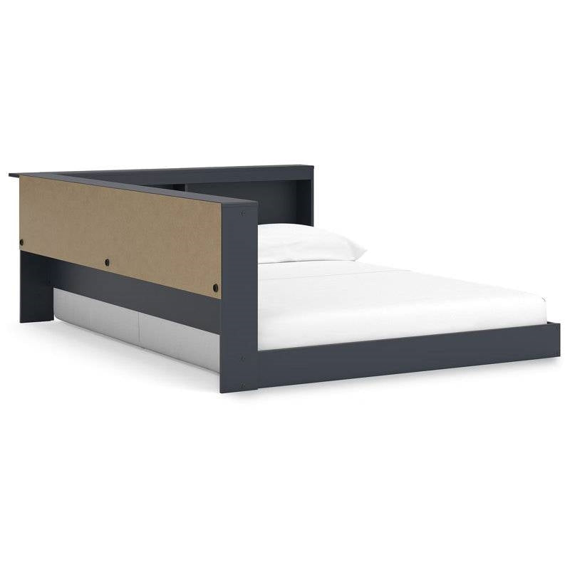 Twin Blue Corner Storage Bed with Bookcase & USB Ports