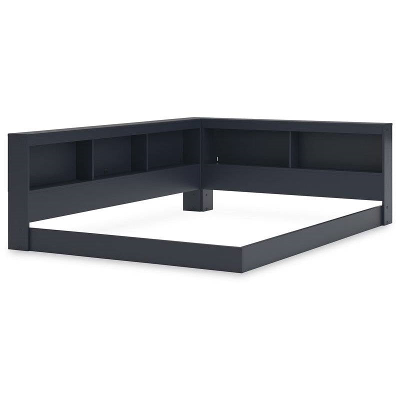 Twin Blue Corner Storage Bed with Bookcase & USB Ports