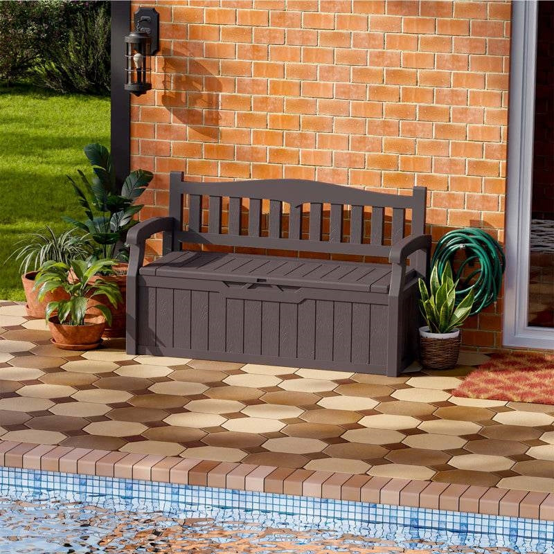 70-Gallon Brown Outdoor Storage Bench & Deck Box