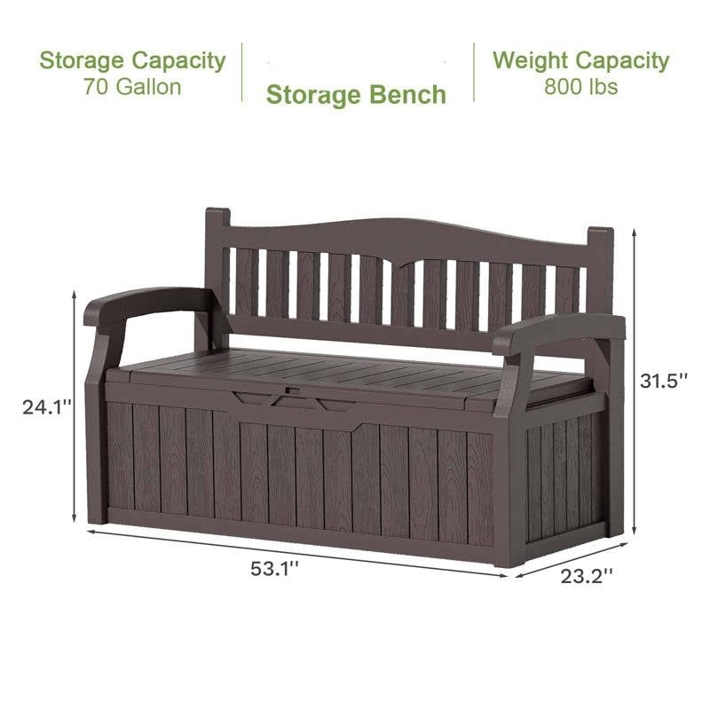 70-Gallon Brown Outdoor Storage Bench & Deck Box