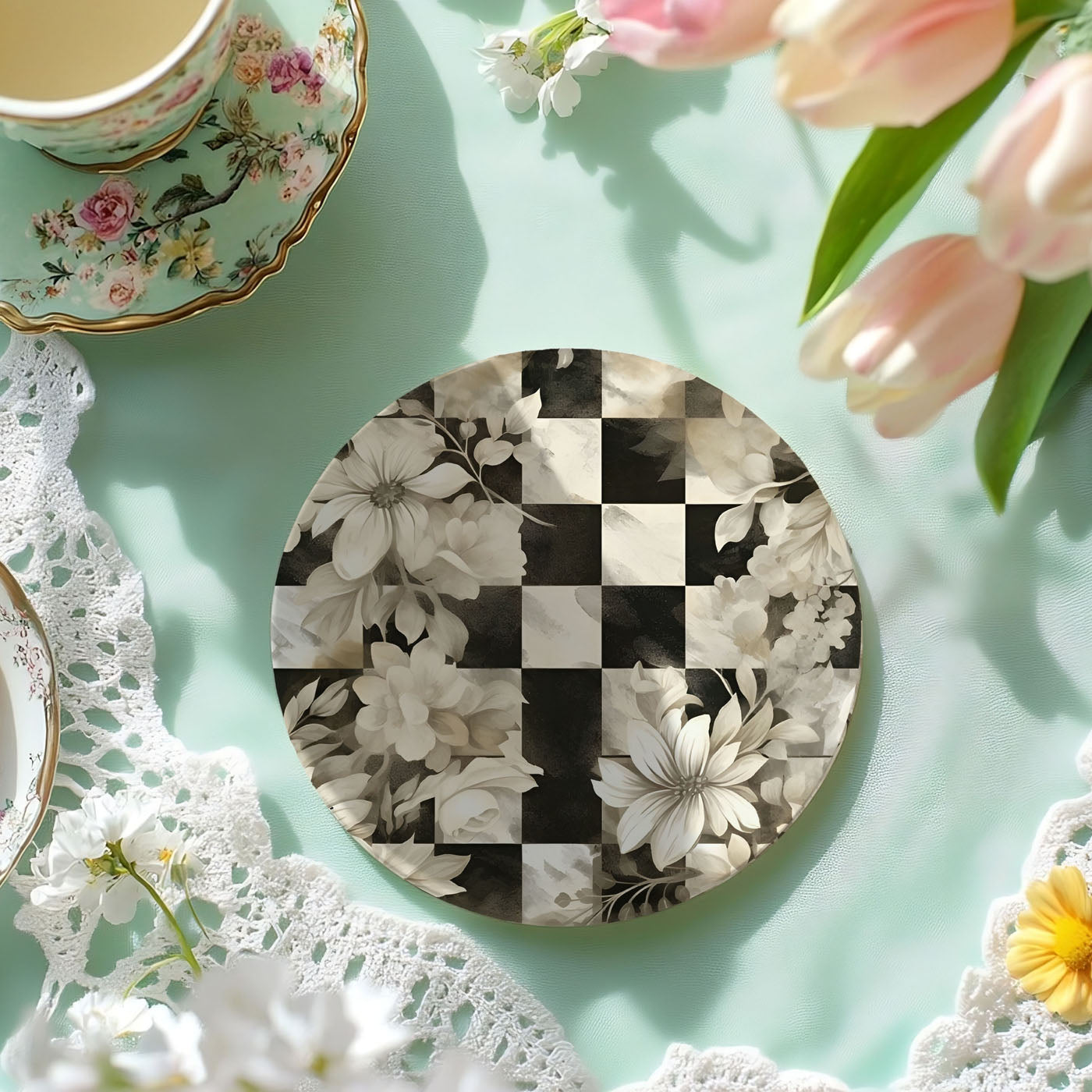 Courtly Check Ceramic Coasters — Set of 6