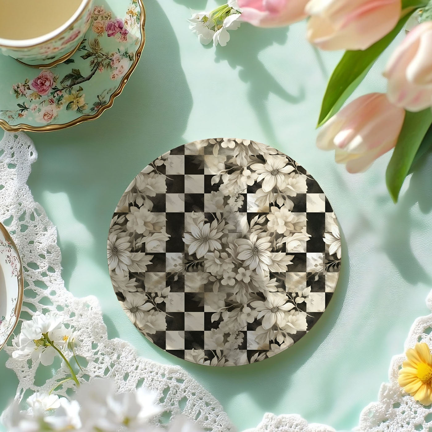 Courtly Check Ceramic Coasters — Set of 6