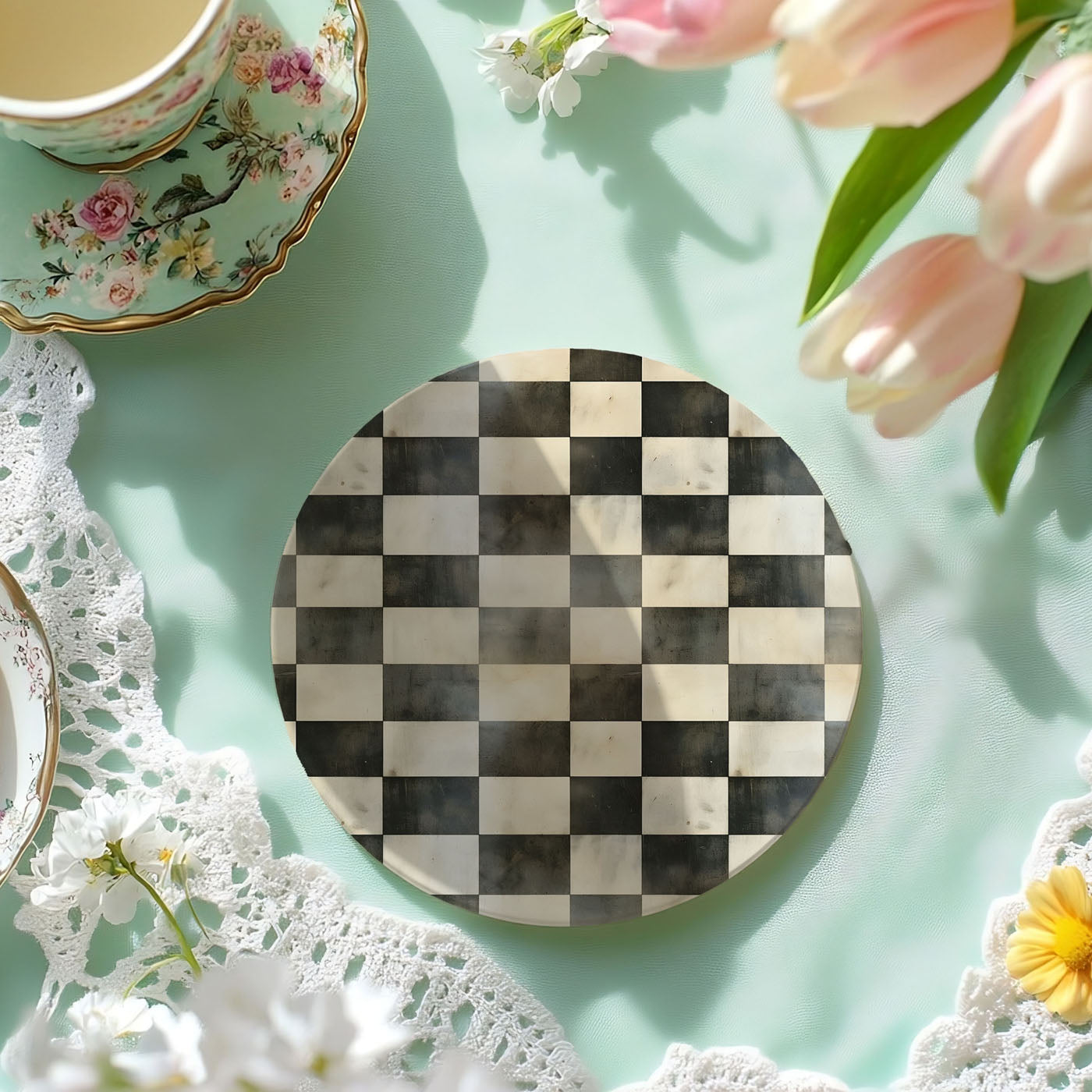 Courtly Check Ceramic Coasters — Set of 6