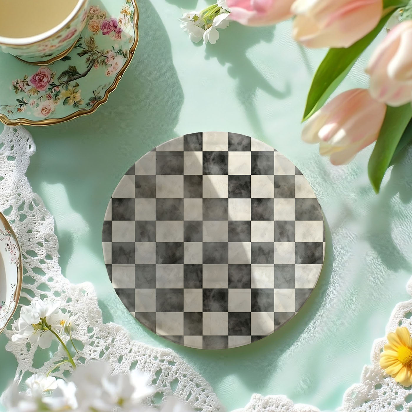 Courtly Check Ceramic Coasters — Set of 6