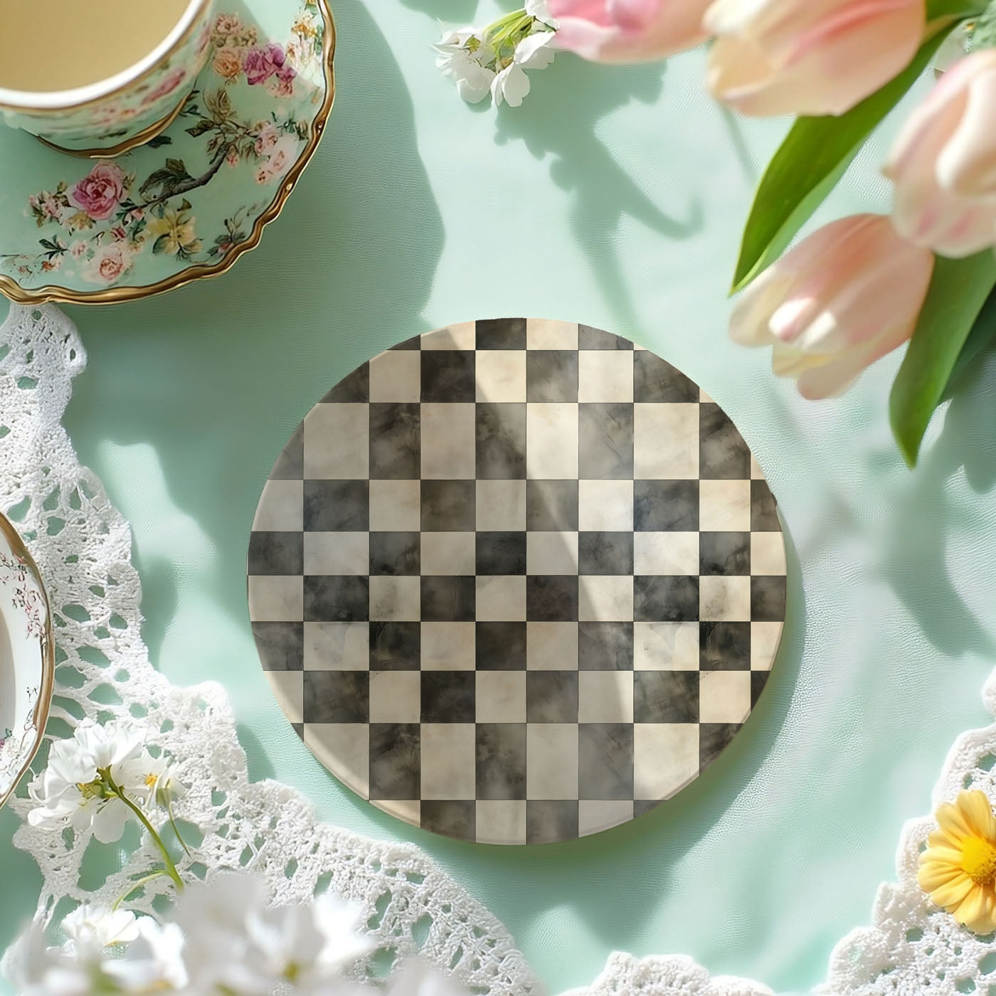 Courtly Check Ceramic Coasters — Set of 6