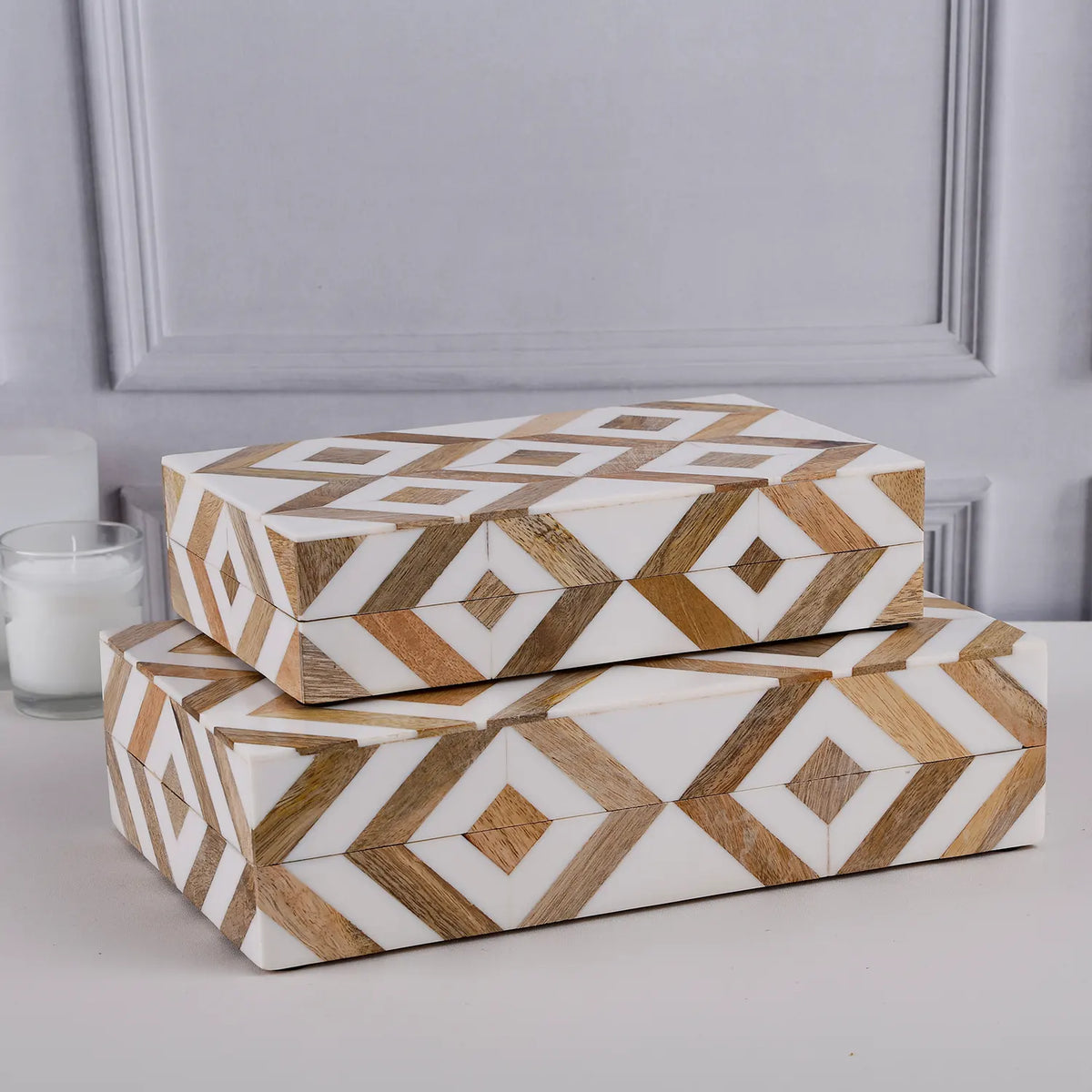 Marquet Array brown and white inlay storage box