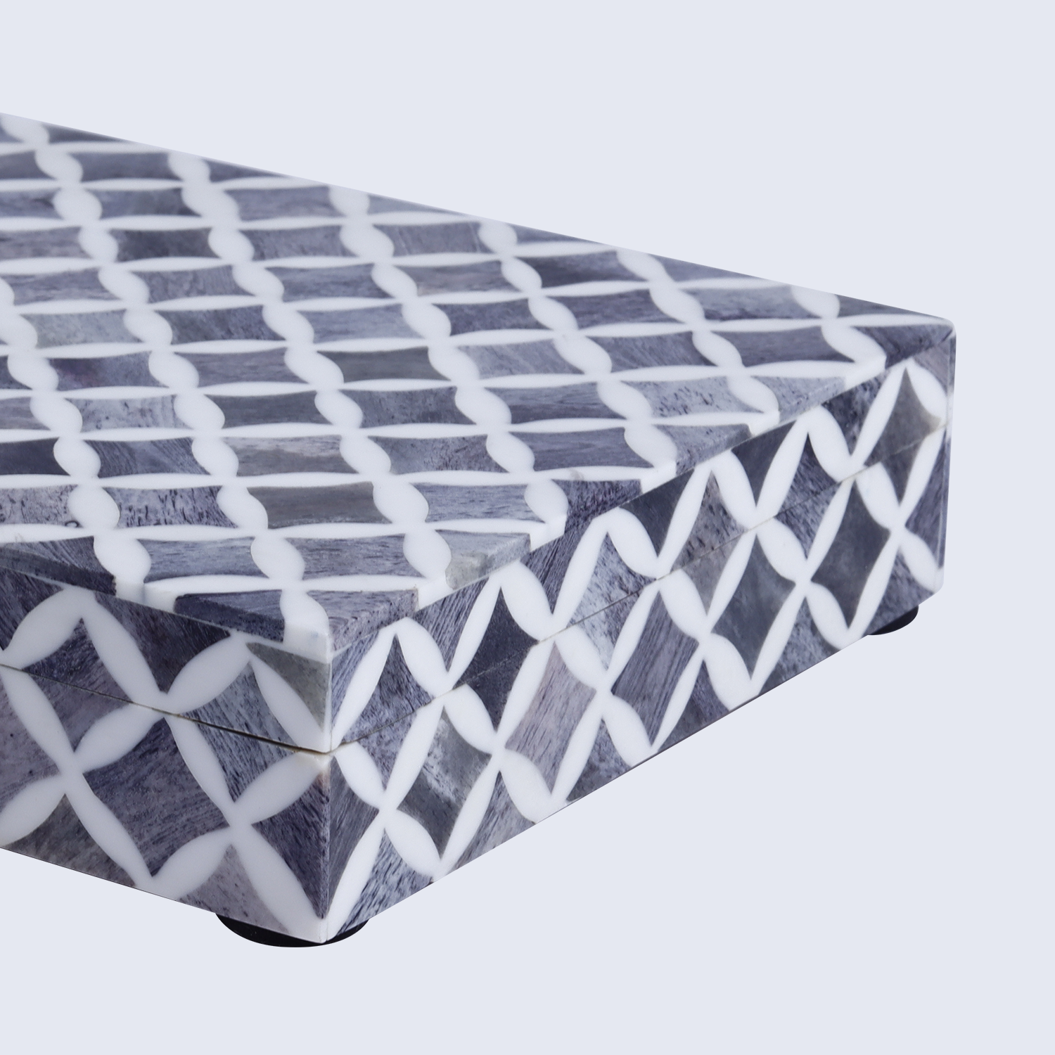 Decorative Storage Box Star Pattern  Bone & Resin Inlay - Grey, 7 Sizes