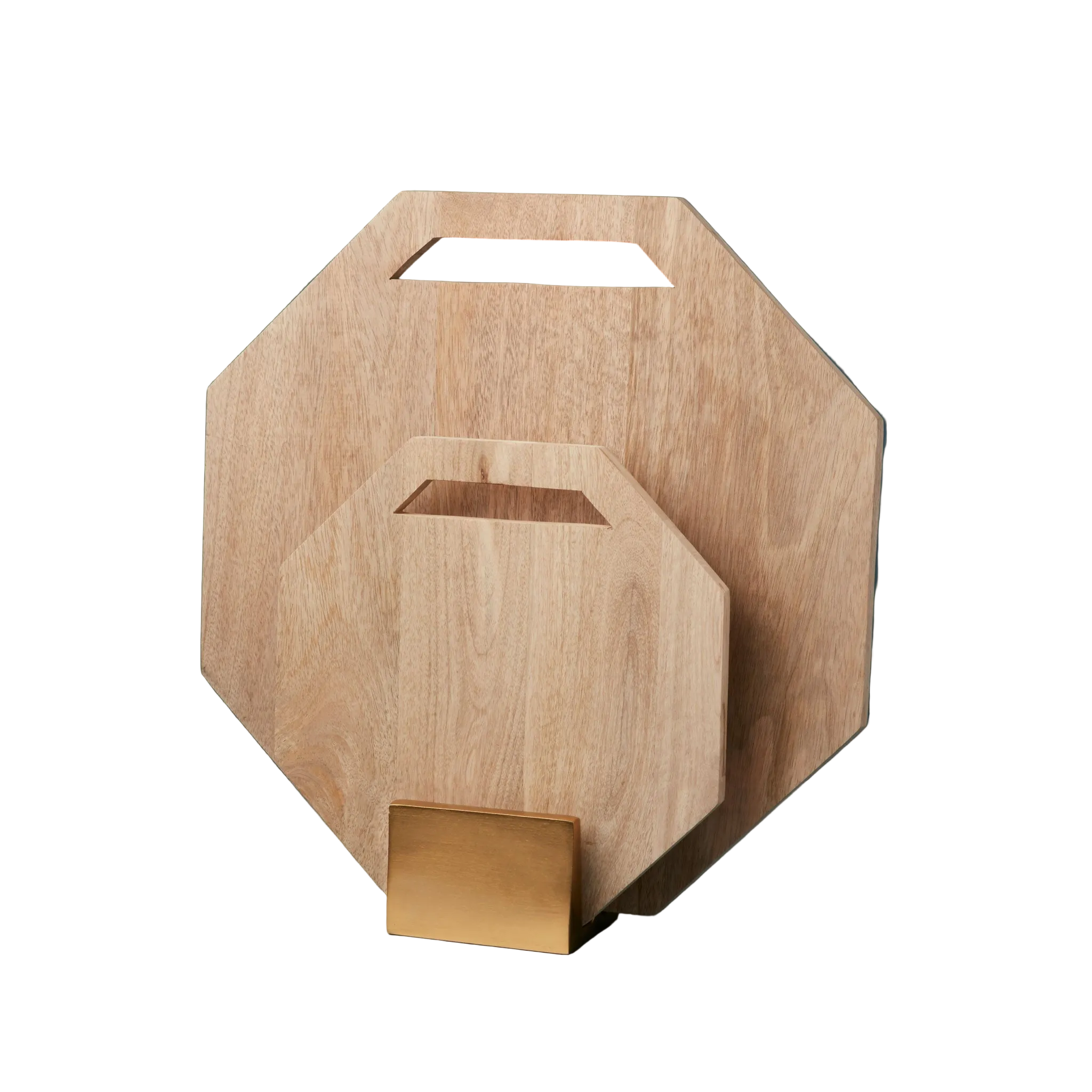 Leo hexagon mango wood serving boards with stand