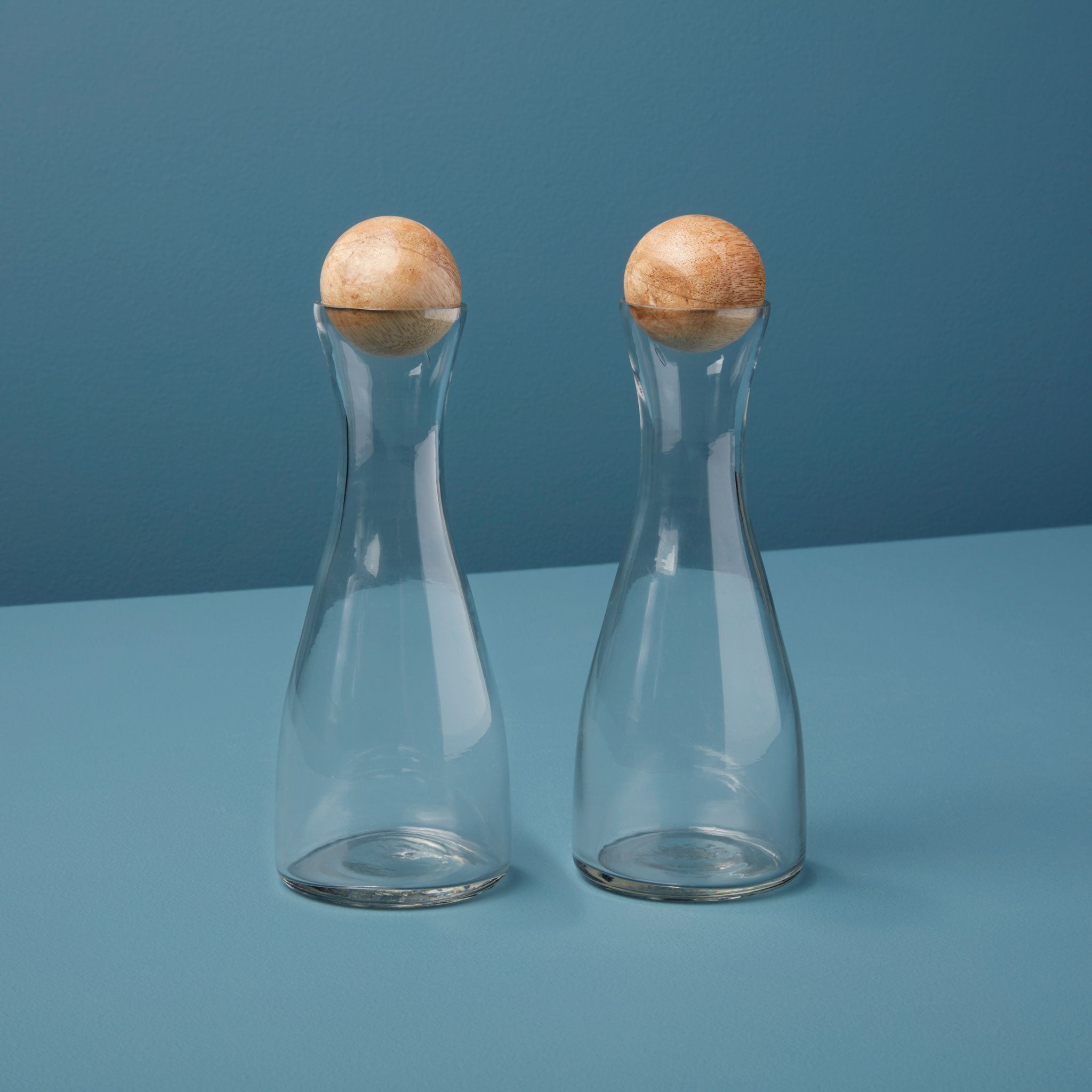 Brisbane recycled glass and mango wood cruet set of two