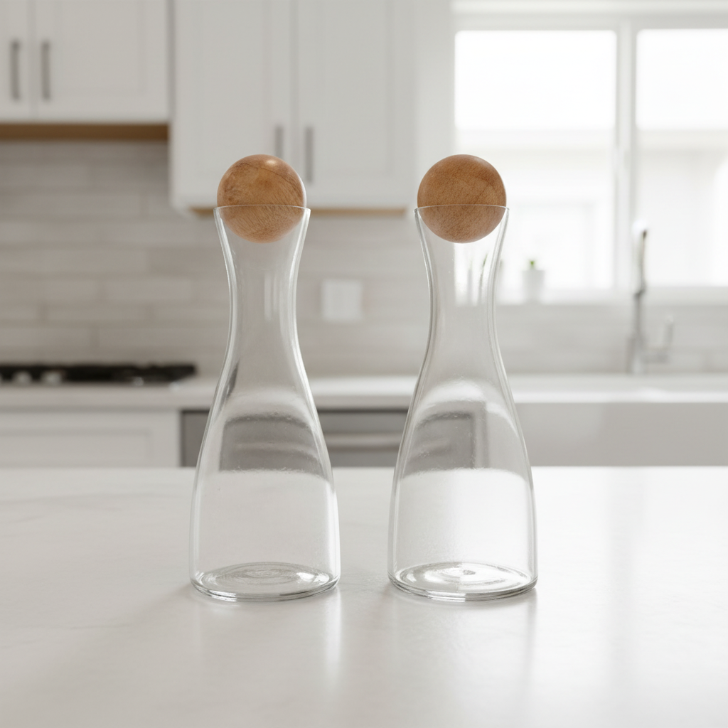 Brisbane Glass + Mango Wood Cruet Set — Set of 2