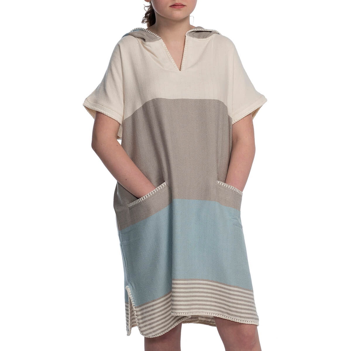 Multi-Color Turkish Cotton Hooded Poncho Cover-Up